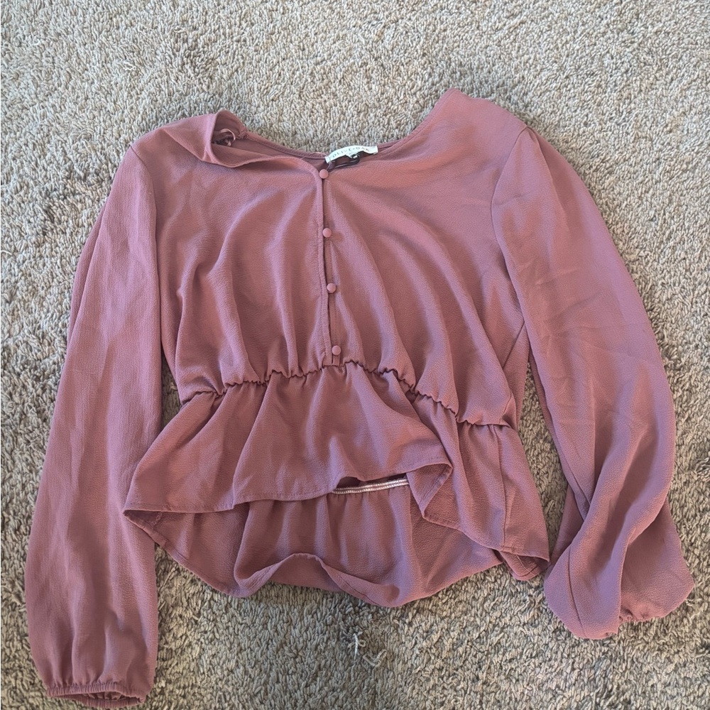 Olive & Oak Dusty Rose Peplum Blouse